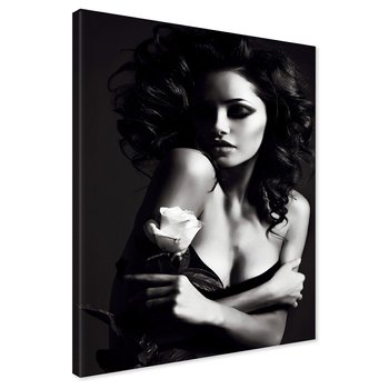 Obraz na płótnie - kobieta, róża, portret