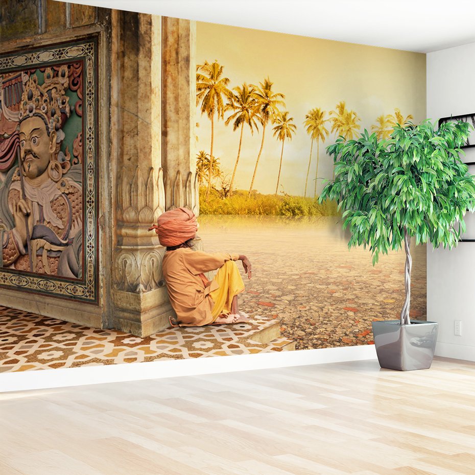 Fototapeta - człowiek, morze, palmy