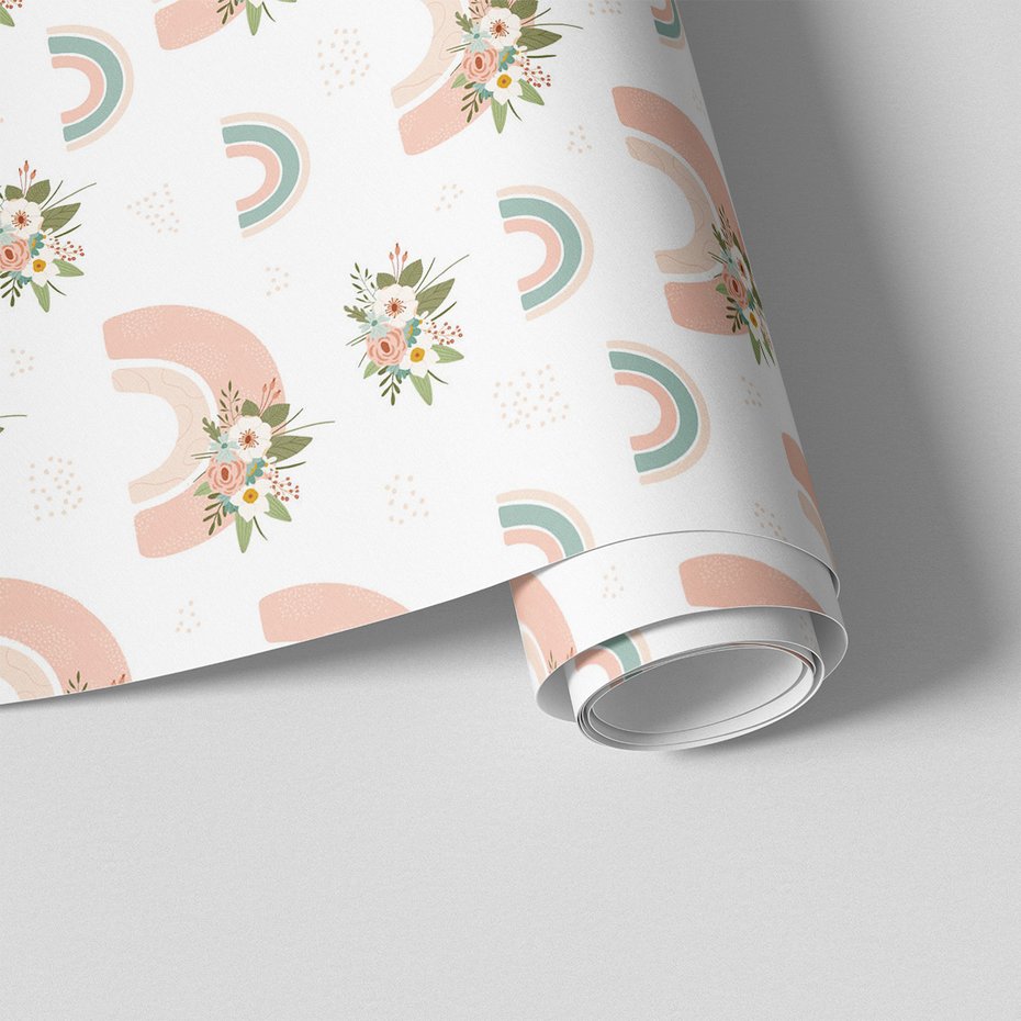 Tapeta - dziecięca, kwiaty, tęcza,