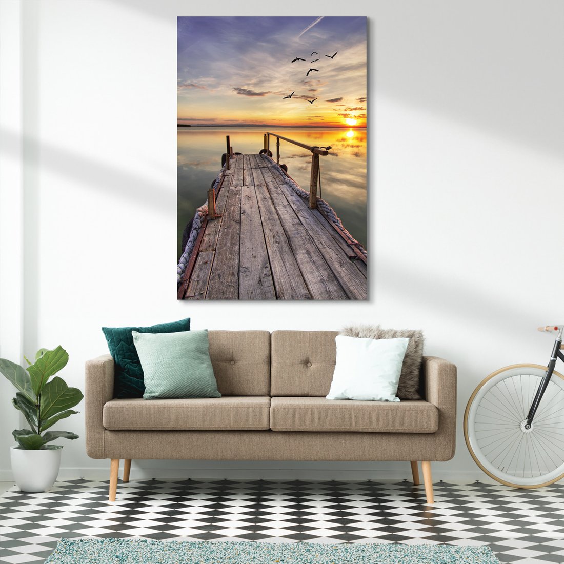 Obraz na płótnie - pomost, woda, zachód słońca