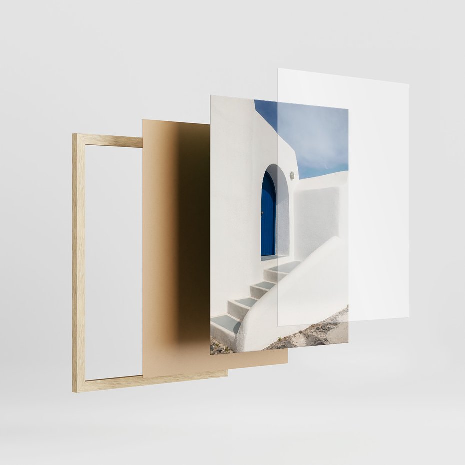 Zestaw obrazy w ramie, plakaty - Grecja, morze, Santorini - rama drewno