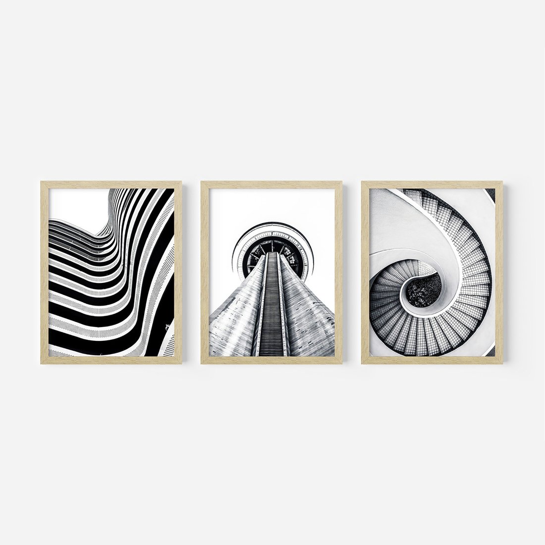 Zestaw obrazy w ramie, plakaty - struktura, schody, architektura - rama drewno