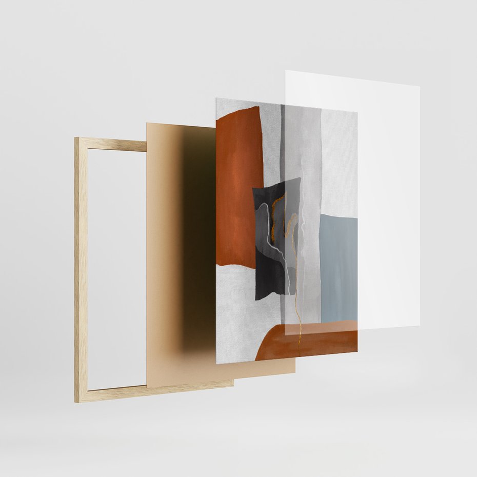 Zestaw obrazy w ramie, plakaty - abstrakcja, geometria, nowoczesność - rama drewno