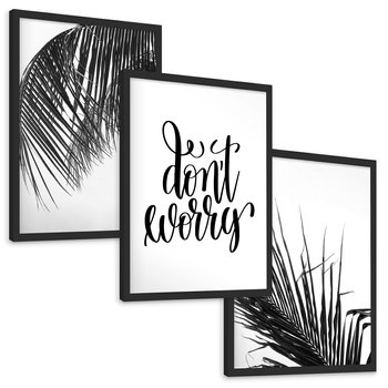 Zestaw obrazy w ramie, plakaty - liście,roślina,czarny - rama czarna