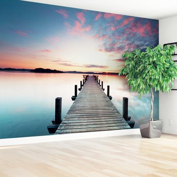 Fototapeta - jezioro, pomost, zachód słońca