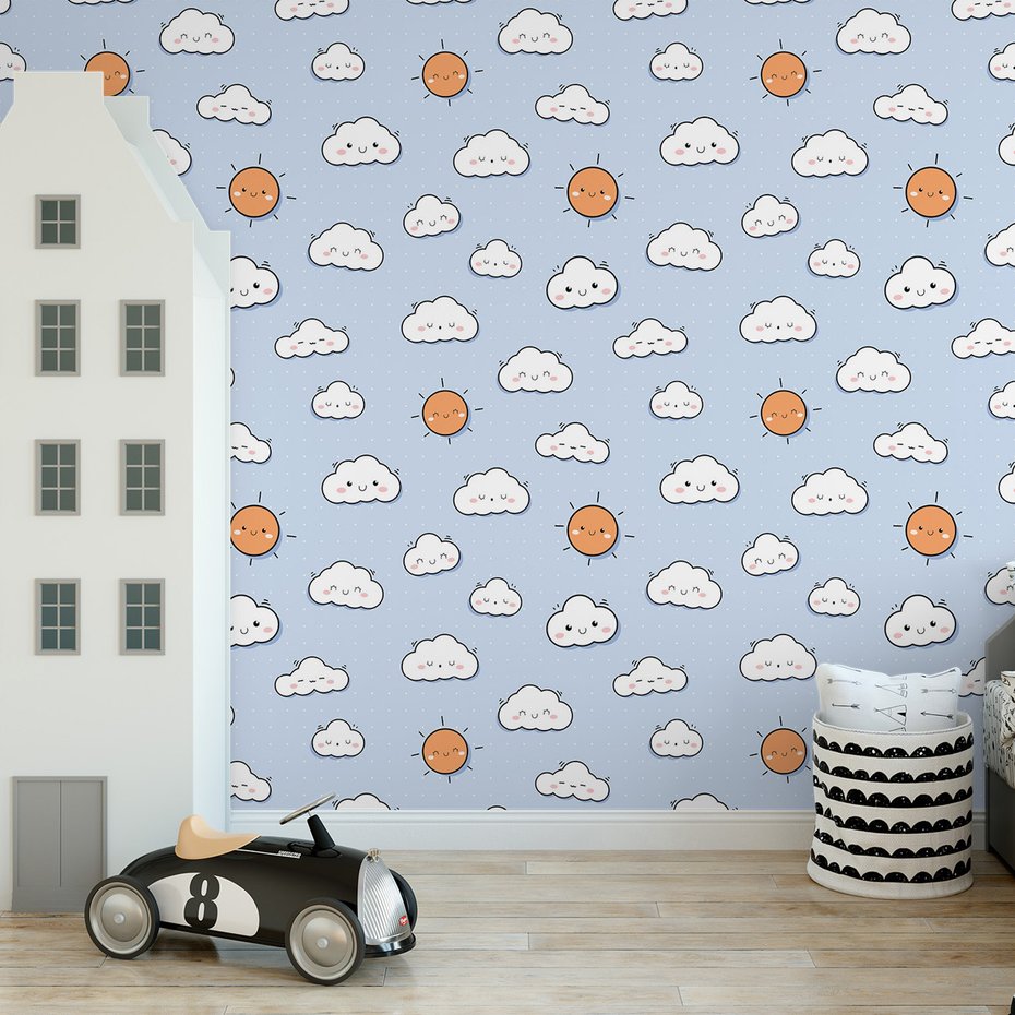 Tapeta - dziecięca, chmury, słońce,