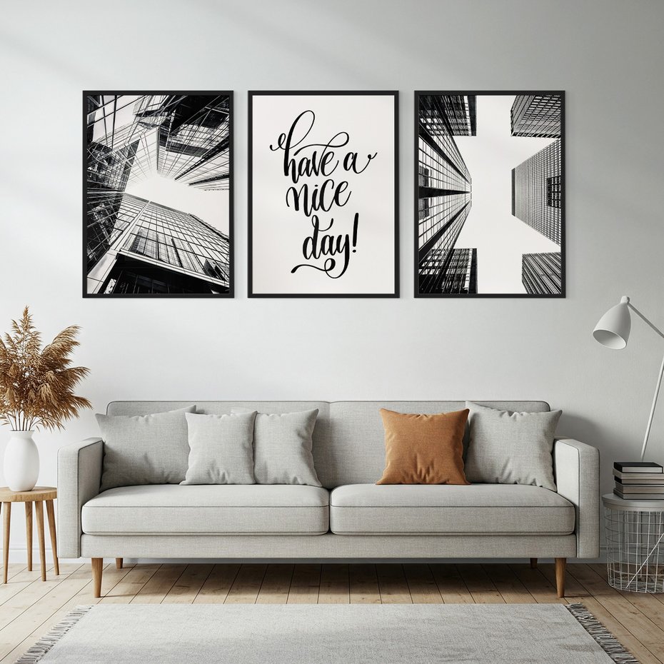 Zestaw obrazy w ramie, plakaty - architektura, budynki, miejski - rama czarna