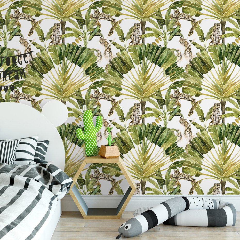 Tapeta - liście, leopard, dżungla