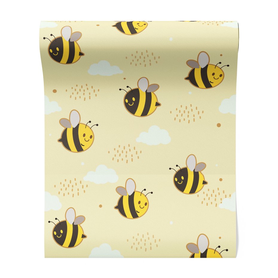 Tapeta - dziecięca, pszczoła, chmura, kropka