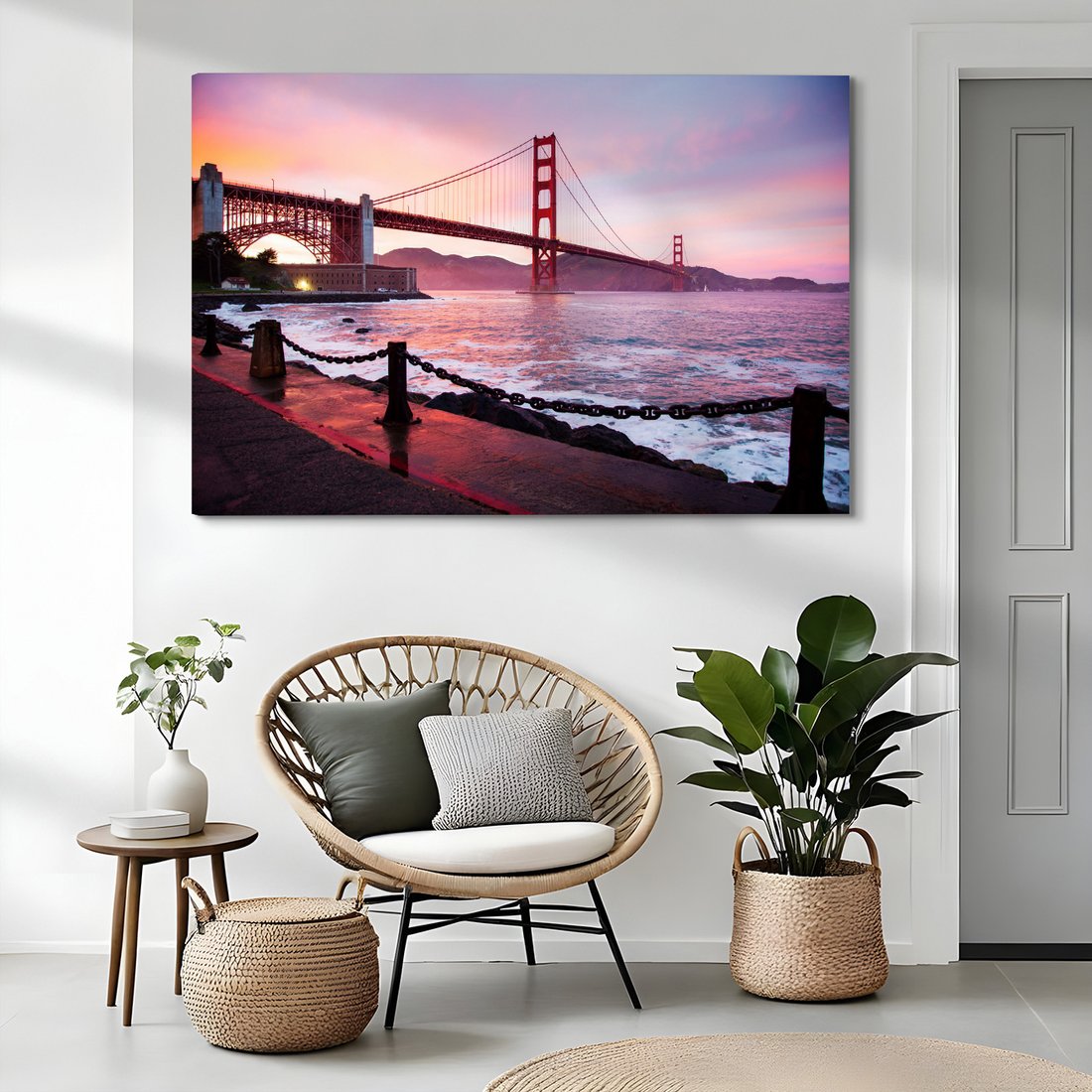 Obraz na płótnie - most, woda, zachód słońca