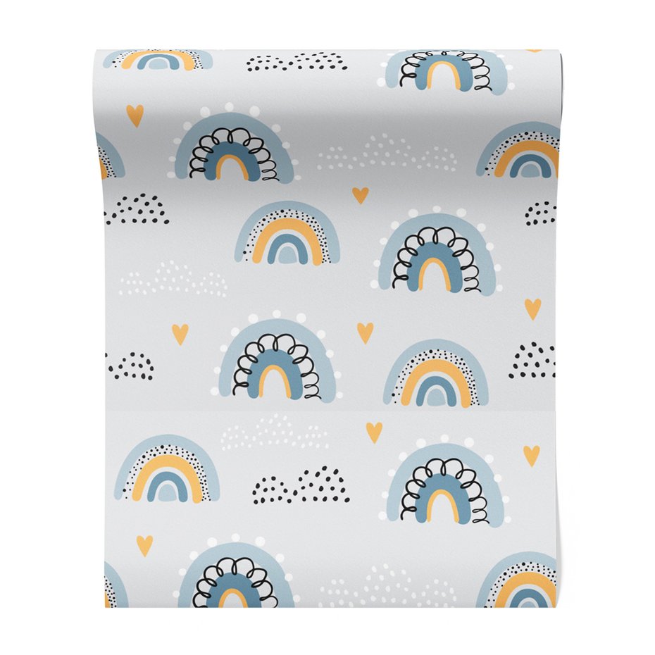 Tapeta - dziecięca, tęcza, chmura, serce