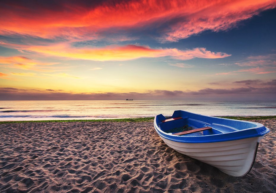 Fototapeta - plaża, łódka, morze