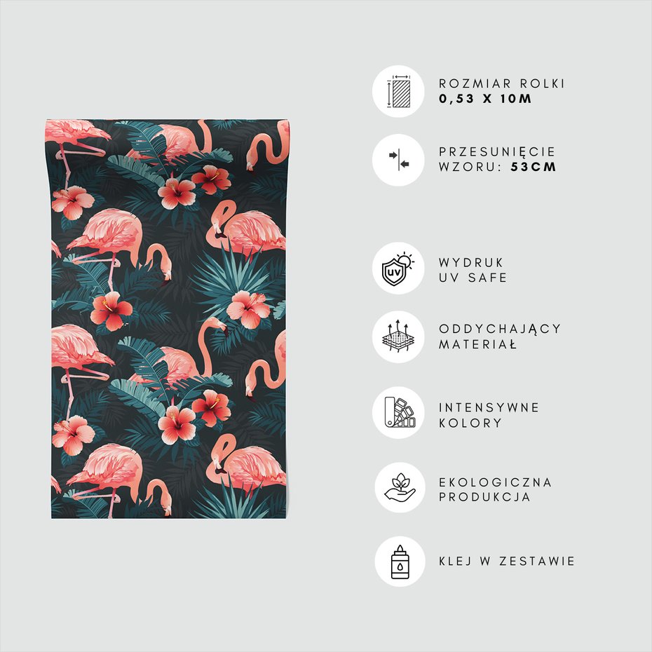 Tapeta - flamingi, kwiaty, liście