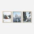 Zestaw obrazy w ramie, plakaty - zima, śnieg, drzewa - rama drewno