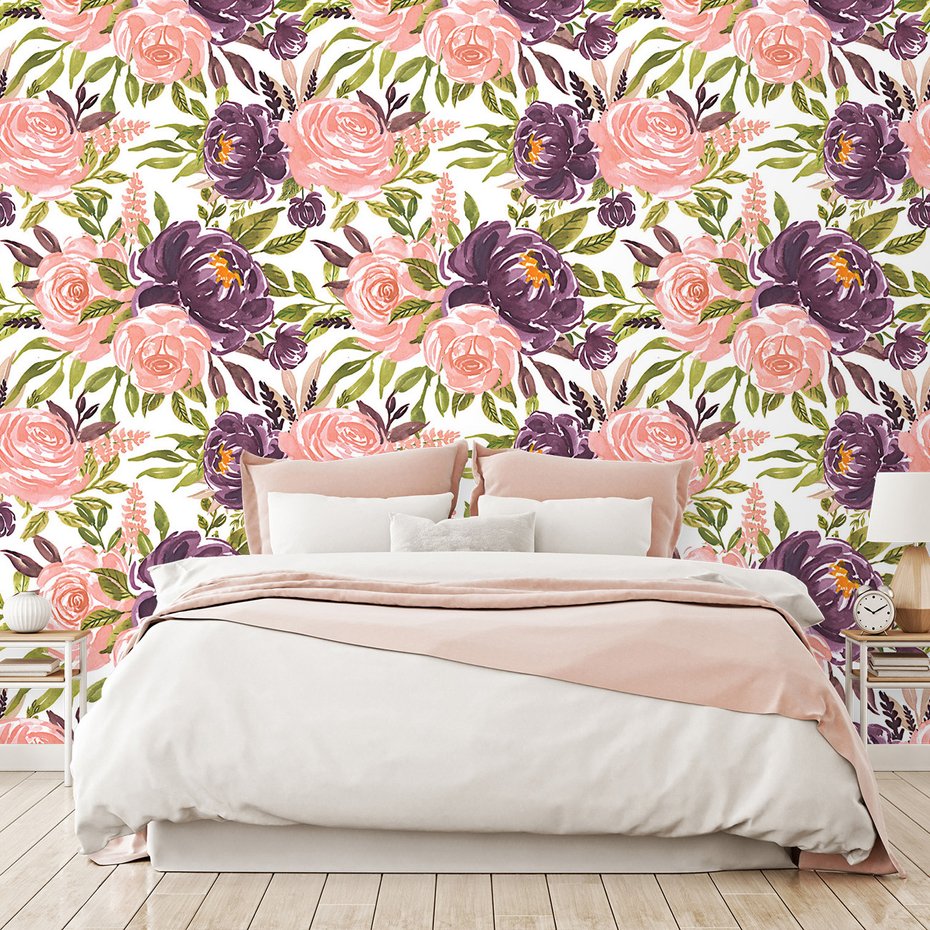 Tapeta - kwiaty, liście, wzór