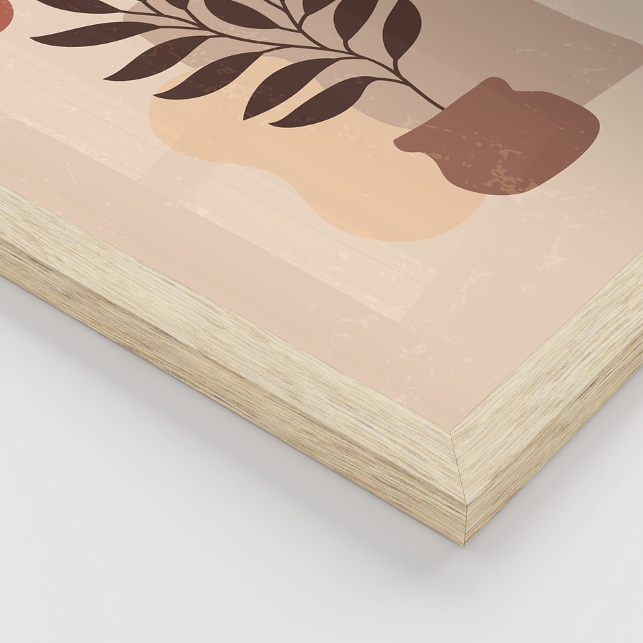 Zestaw obrazy w ramie, plakaty - liście, roślina, abstrakcja - rama drewno