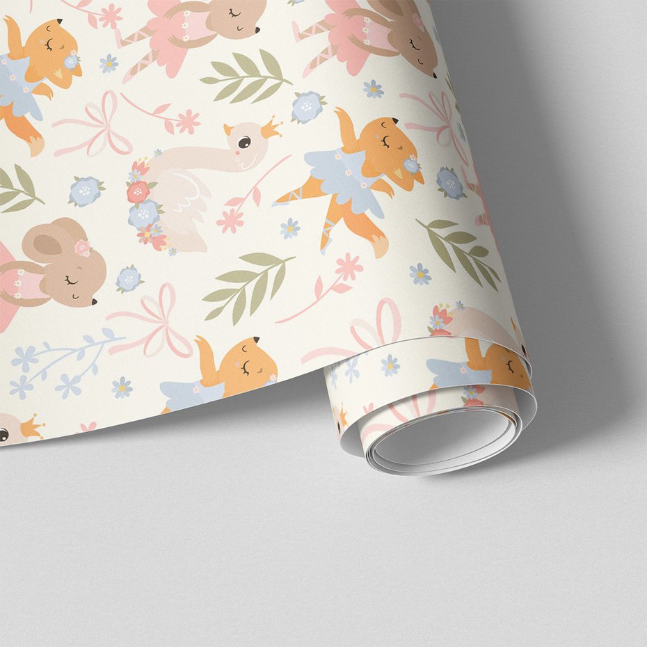 Tapeta - dziecięca, baletnica, zwierzęta, tło