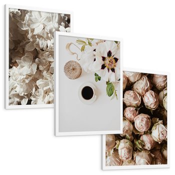 Zestaw obrazy w ramie, plakaty - kwiaty, róże, bukiet - rama biała