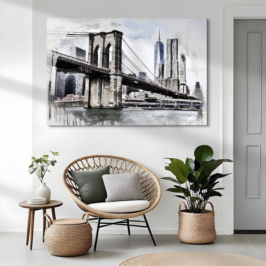Obraz na płótnie - most, miasto, budynki