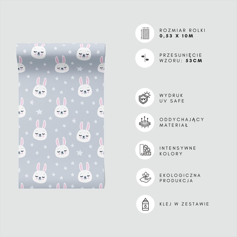 Tapeta - dziecięca, królik, gwiazdy, tło