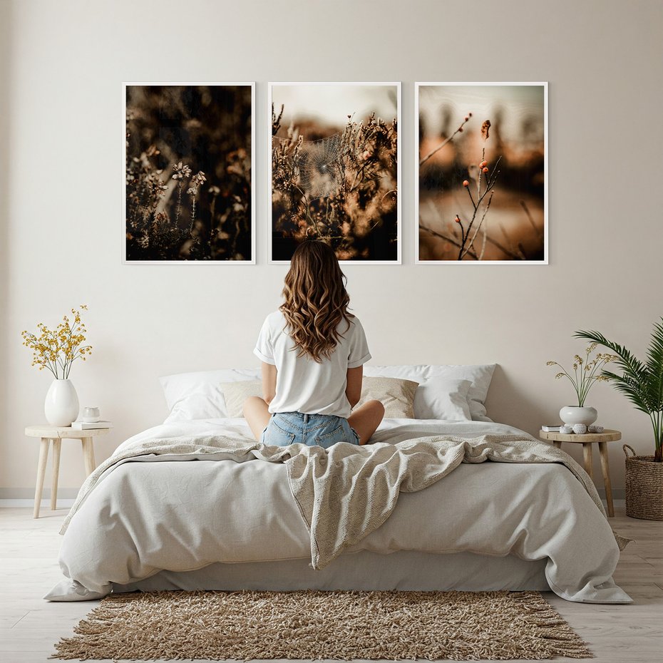 Zestaw obrazy w ramie, plakaty - przyroda, rośliny, natura - rama biała