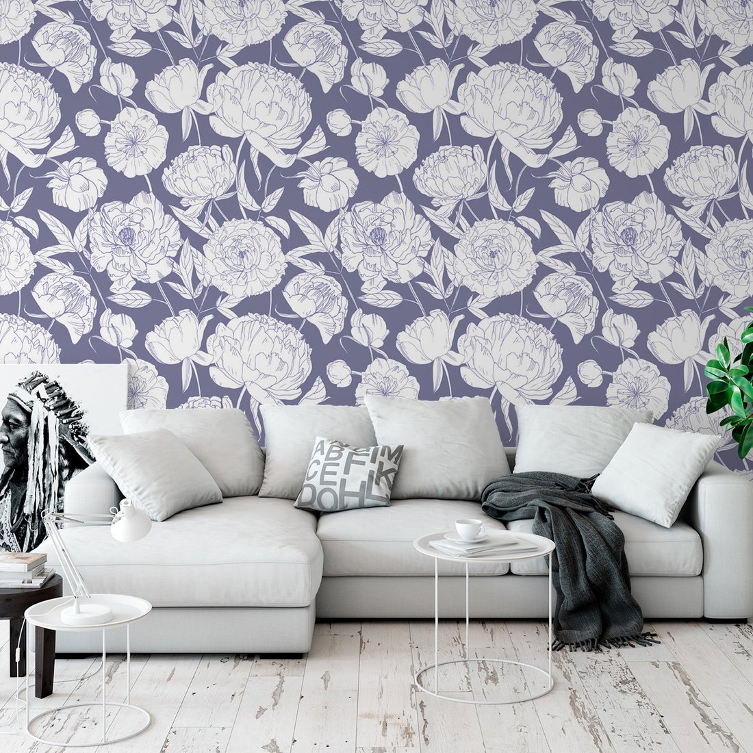 Tapeta - kwiaty, liście, wzór