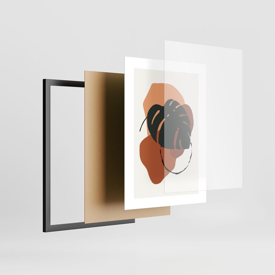 Zestaw obrazy w ramie, plakaty - liście, monstera, abstrakcja - rama czarna