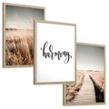 Zestaw obrazy w ramie, plakaty - przyroda, polne, krajobraz - rama drewno