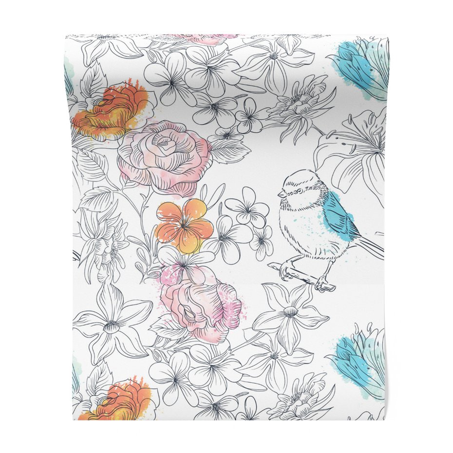 Tapeta - kwiaty, ptak, natura