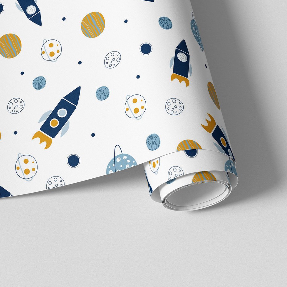 Tapeta - dziecięca, rakieta, kosmos, planeta