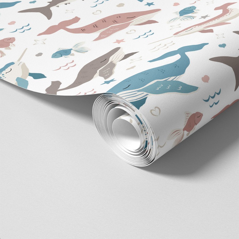 Tapeta - dziecięca, wieloryb, ryba, rekin