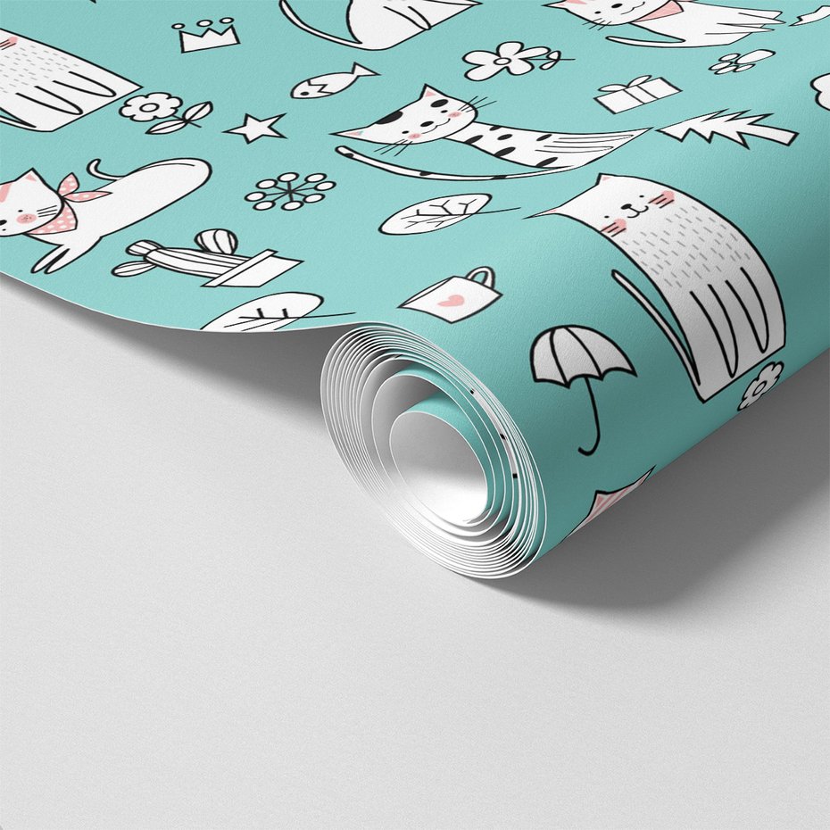 Tapeta - dziecięca, koty, wzór, tło