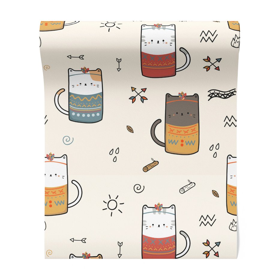 Tapeta - dziecięca, koty, wzory,