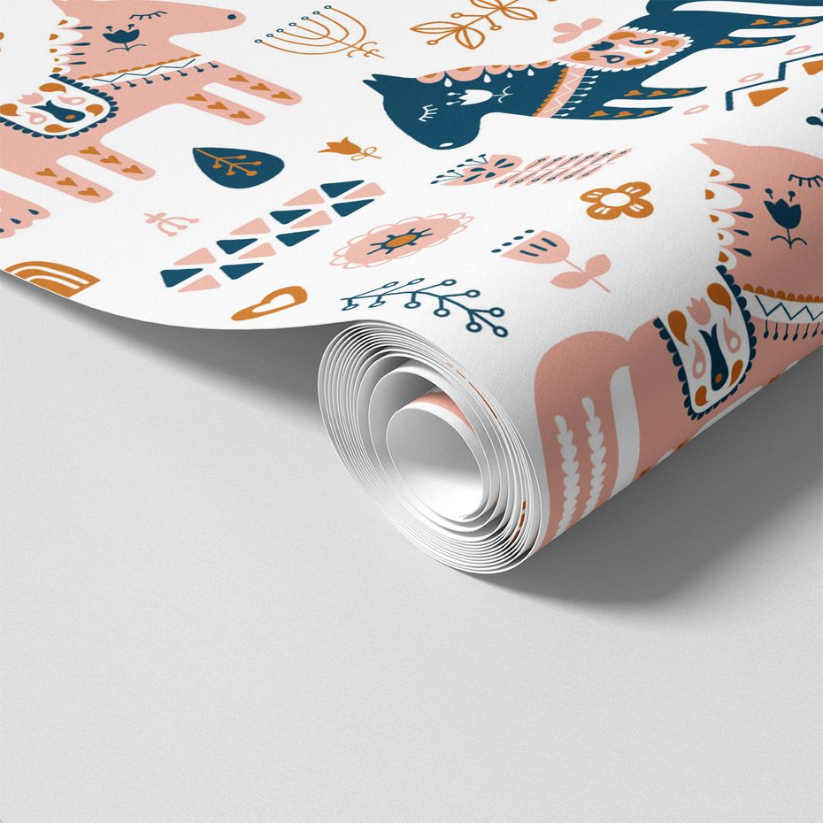 Tapeta - dziecięca, konie, kwiaty, ornamenty