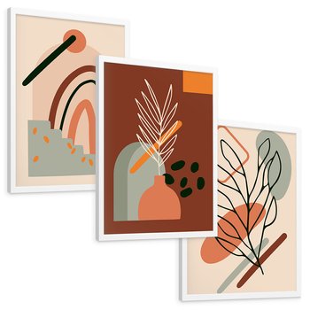 Zestaw obrazy w ramie, plakaty - abstrakcja, liście, rośliny - rama biała