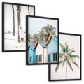 Zestaw obrazy w ramie, plakaty - palmy, plaża, domki - rama czarna