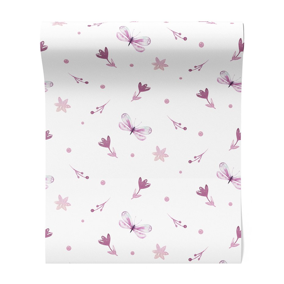 Tapeta - kwiaty, motyle, kropki