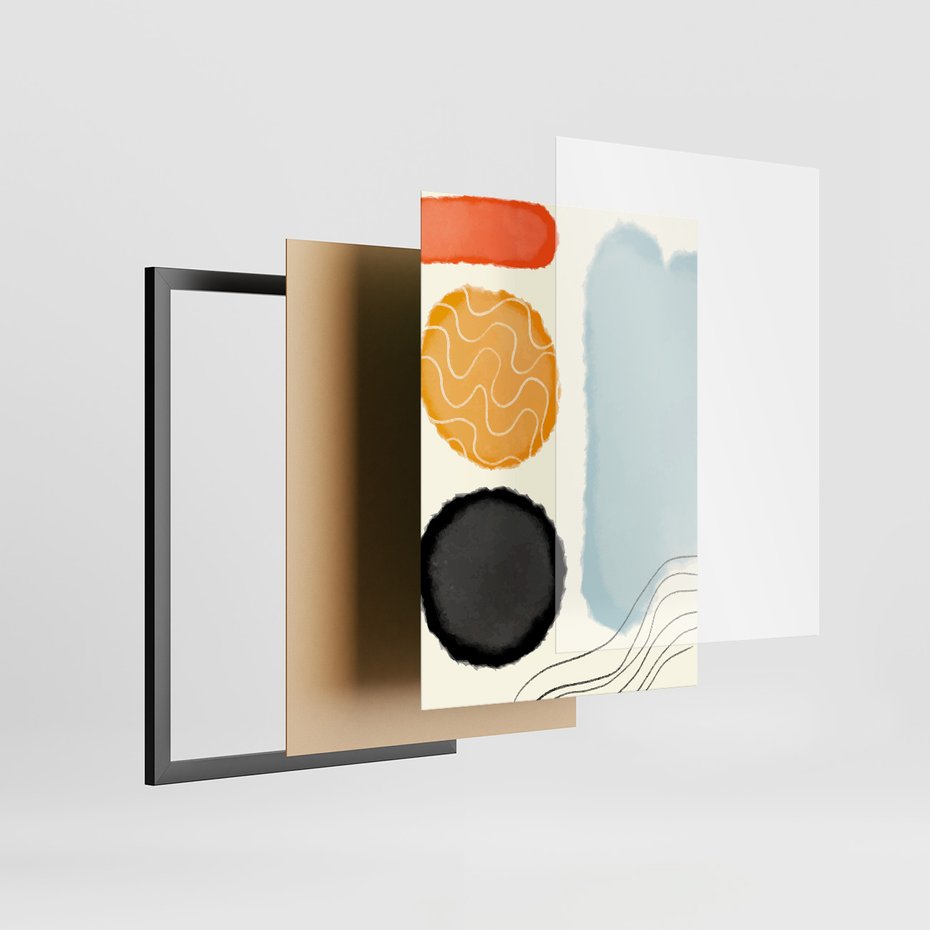 Zestaw obrazy w ramie, plakaty - abstrakcja, pastelowe, geometryczne - rama czarna