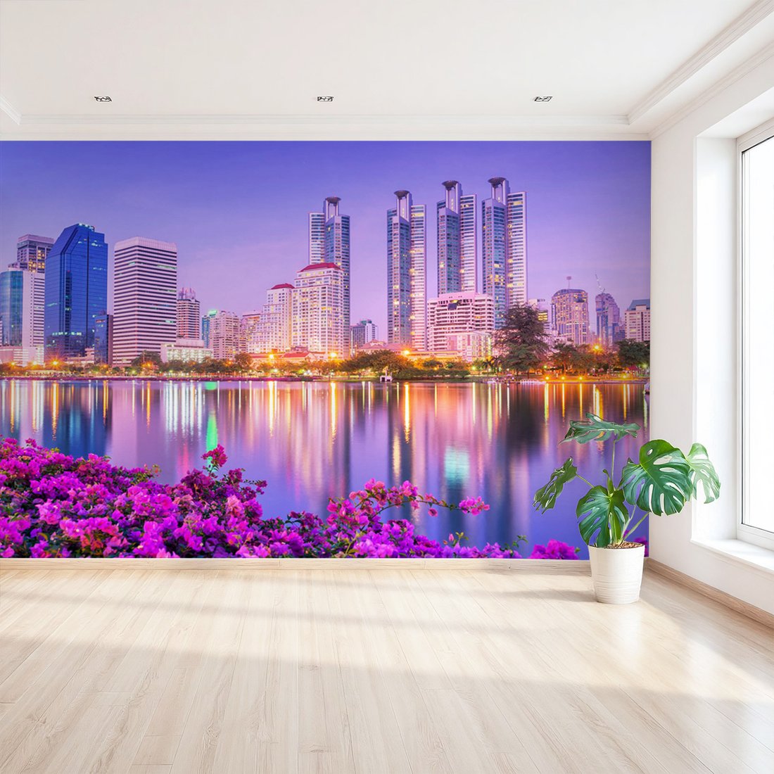 Fototapeta - miasto, kwiaty, woda