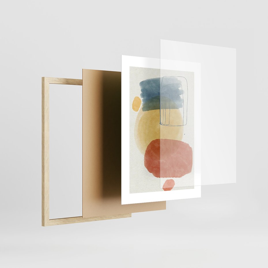 Zestaw obrazy w ramie, plakaty - abstrakcja,geometryczne,pastelowe - rama drewno