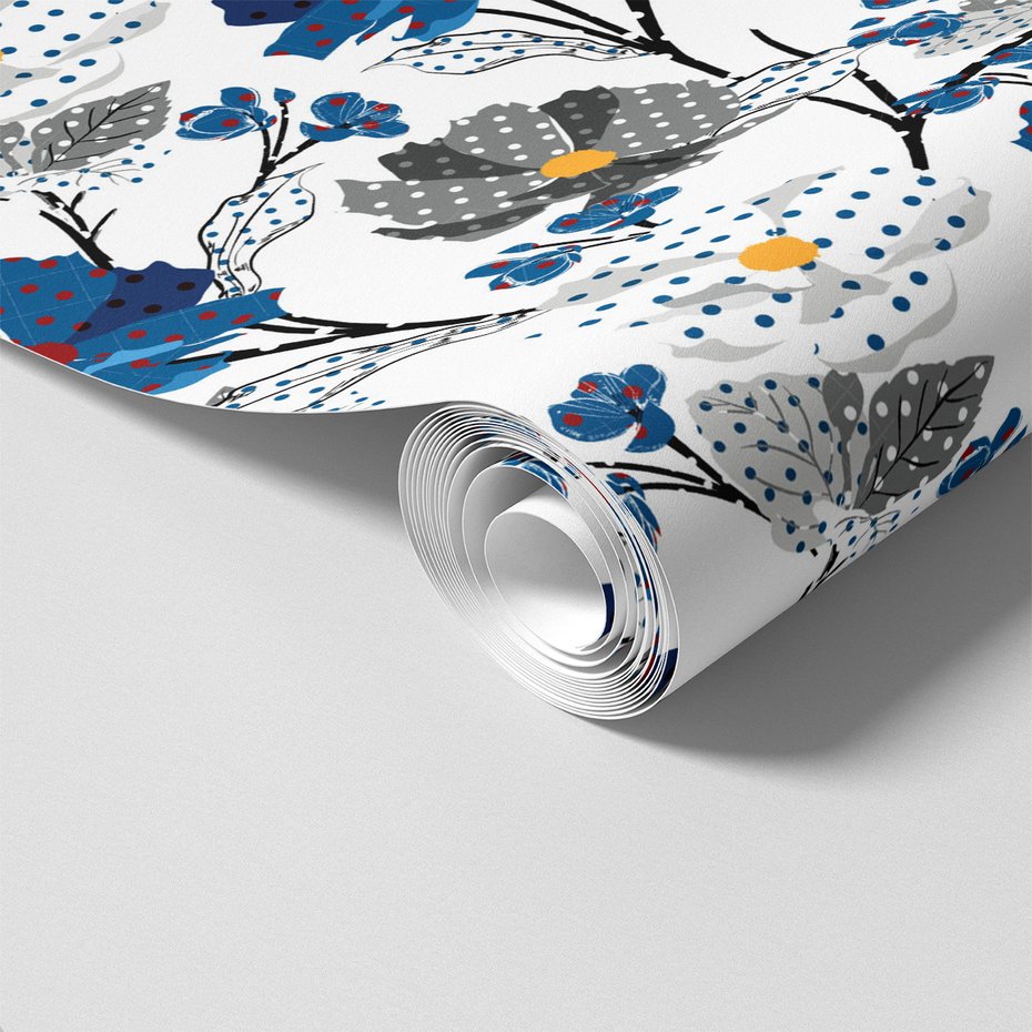 Tapeta - kwiaty, kropki, liście