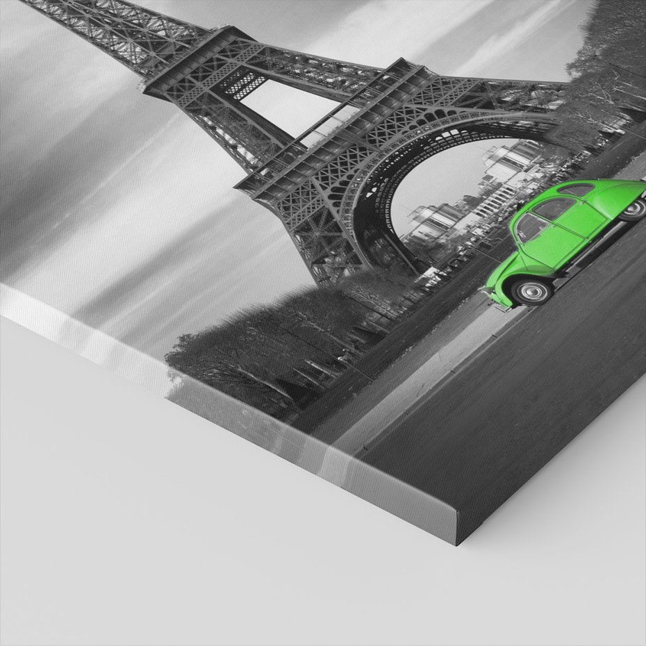 Obraz na płótnie - Paryż, wieża Eiffla, samochód