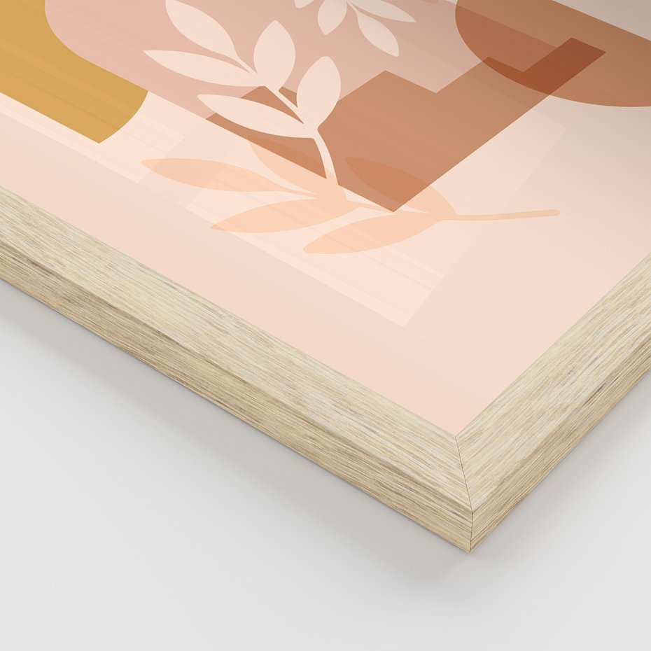 Zestaw obrazy w ramie, plakaty - abstrakcja, boho, liście - rama drewno