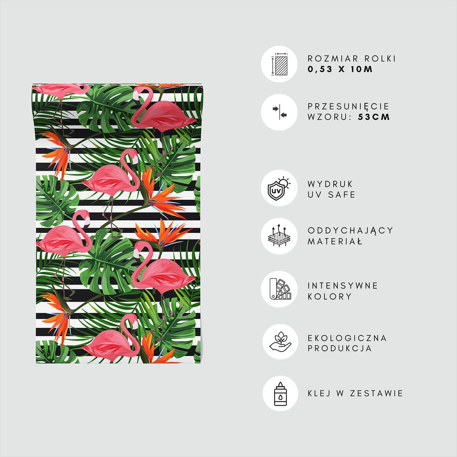 Tapeta - flamingi, liście, kwiaty