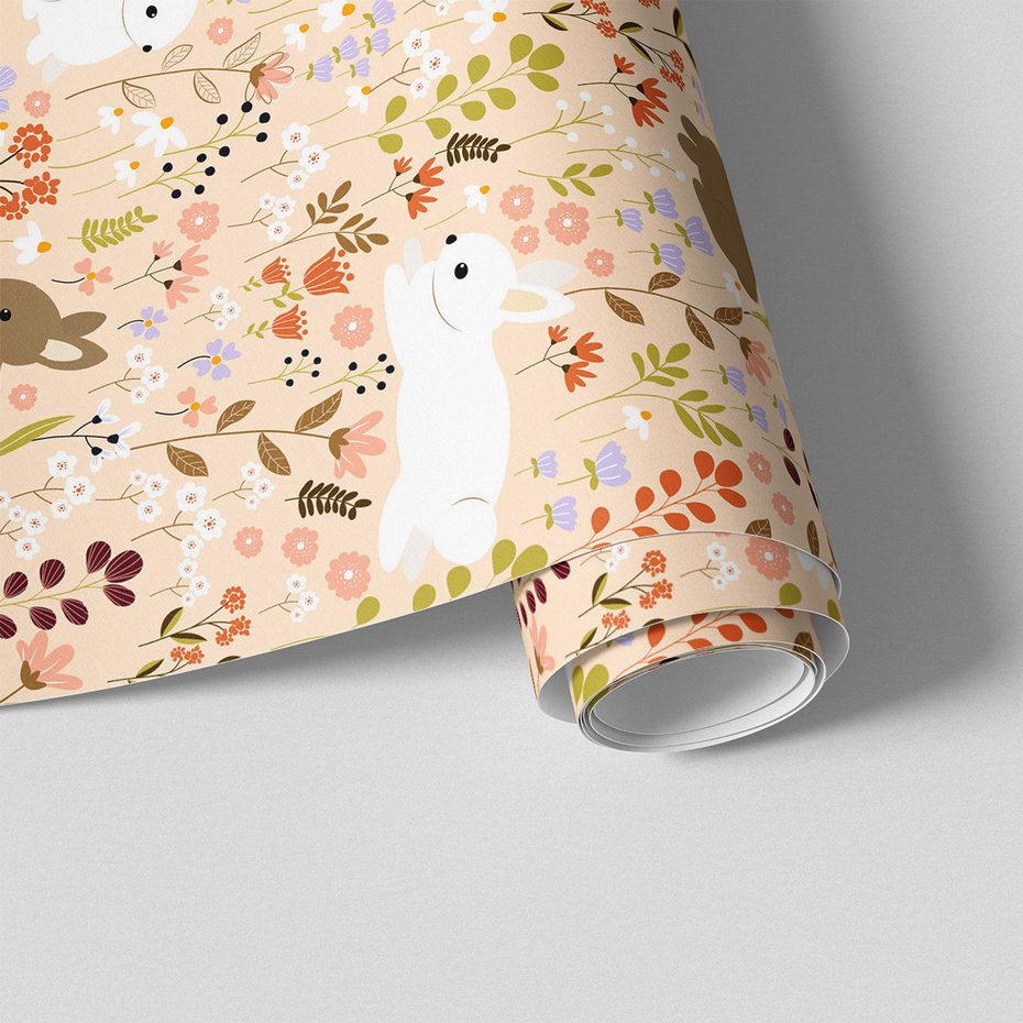 Tapeta - dziecięca, króliki, kwiaty,