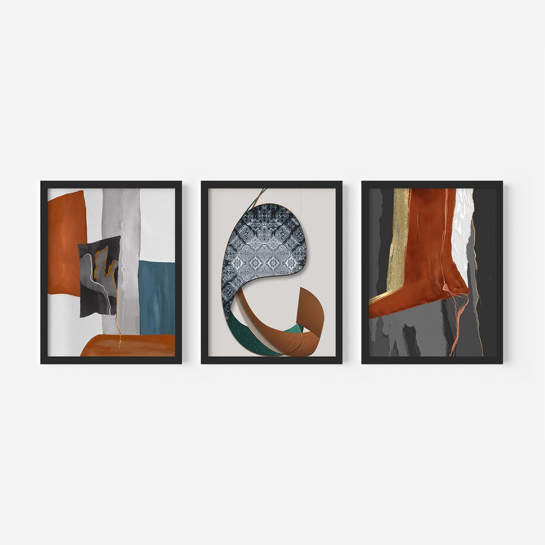 Zestaw obrazy w ramie, plakaty - abstrakcja, geometria, nowoczesność - rama czarna