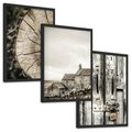 Zestaw obrazy w ramie, plakaty - drewno, tekstura, budynek - rama czarna