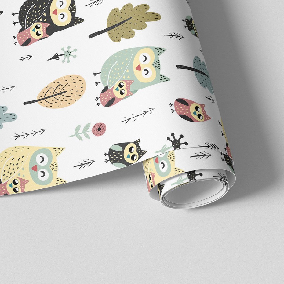 Tapeta - dziecięca, sowa, drzewo, kwiat