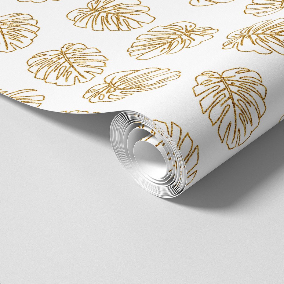 Tapeta - liście, monstera, złoto