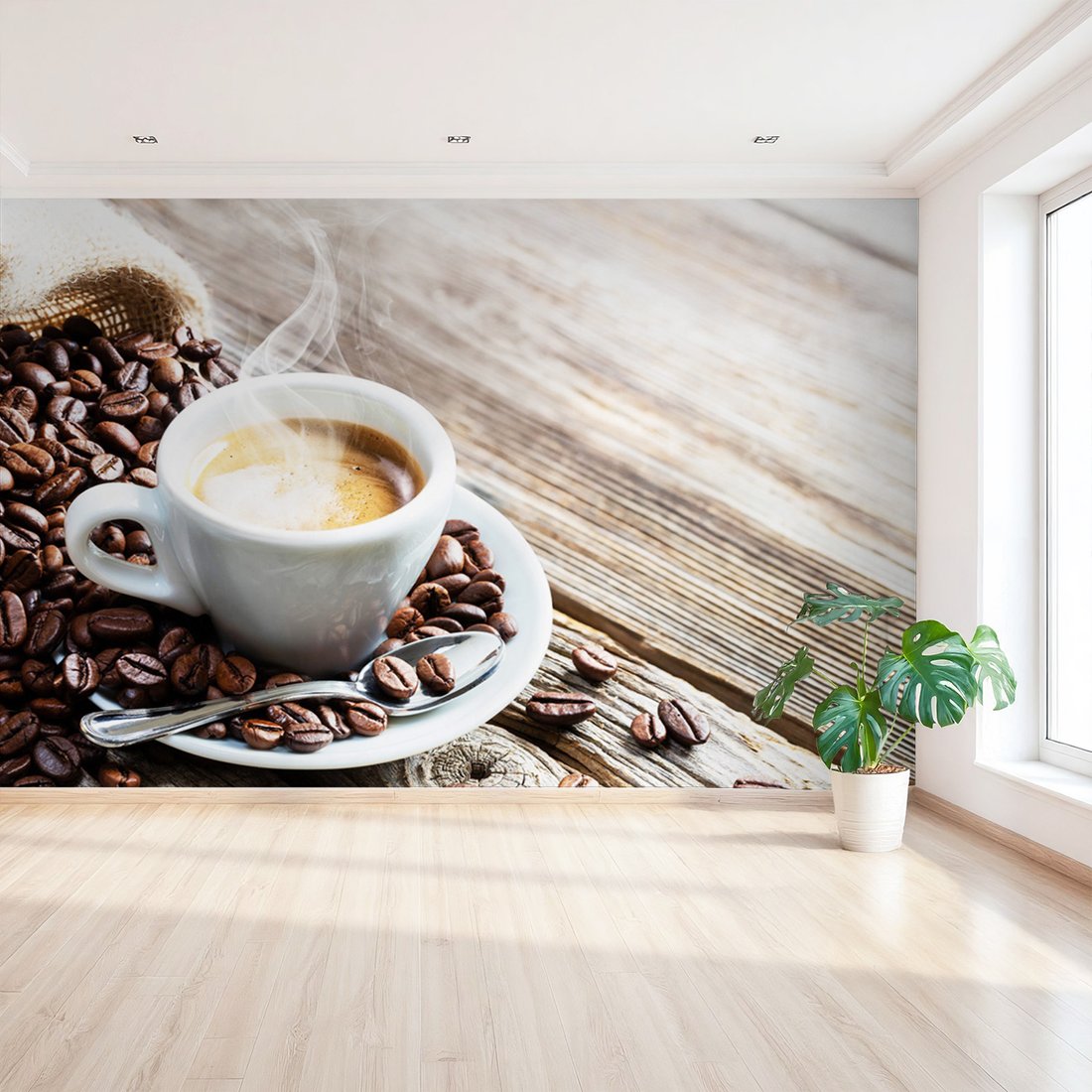 Fototapeta - kawa, ziarna, filiżanka